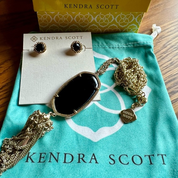 Kendra Scott Black Iridescent Rayne Necklace with matching earrings. - Picture 2 of 4